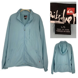 Quiksilver Light Blue Foldable Packable Hooded Windbreaker Jacket Men's Sz L